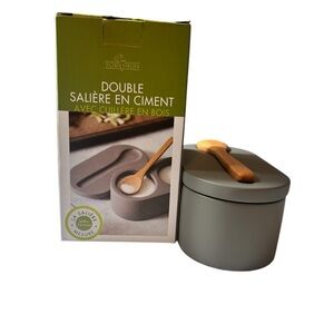Cement Double Salt Cellar with Wooden Spoon - Grey